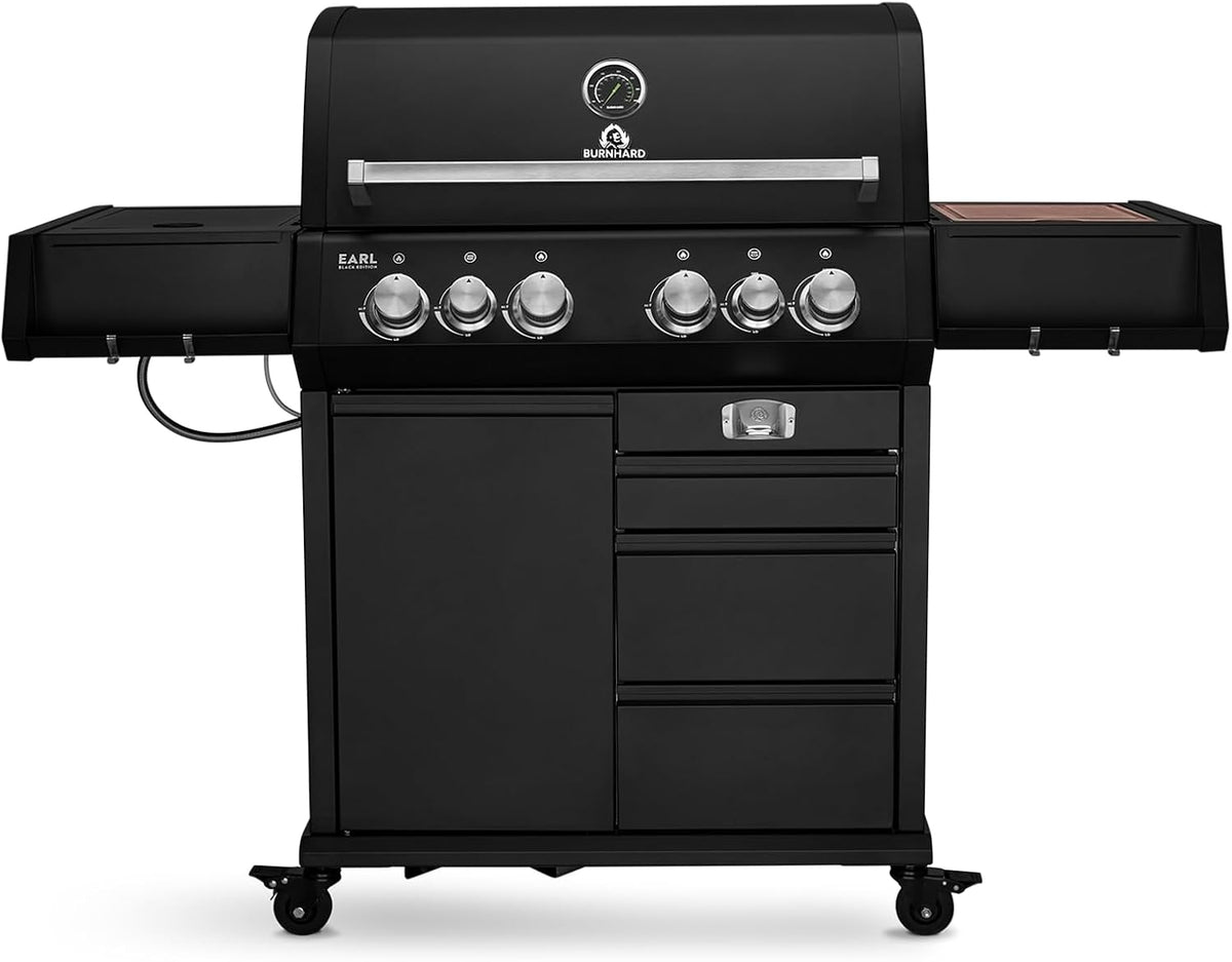 Grelhador a gás, BURNHARD, Big, 11 kg, 6 l, dobrável, com rodas, aço inoxidável, aço, Preto, para utilização no exterior
