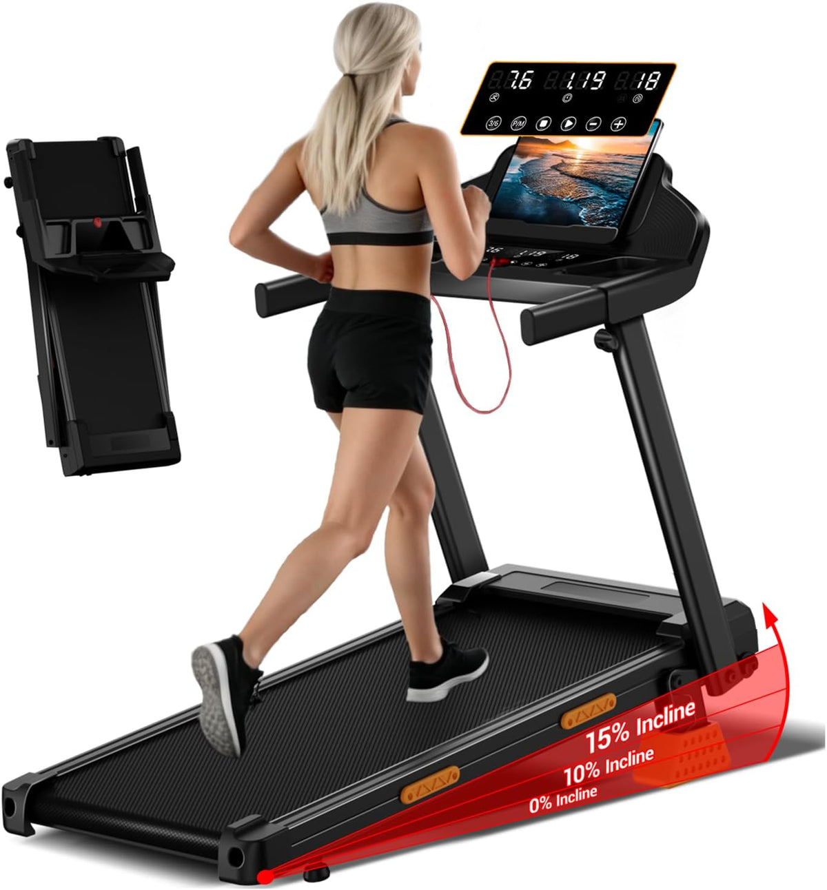 Passadeira elétrica, CURSOR FITNESS, CURSOR, 8 a, 37,1 kg, 45 dB, dobrável, com ecrã tátil, plástico, Multicolor, para uso diário