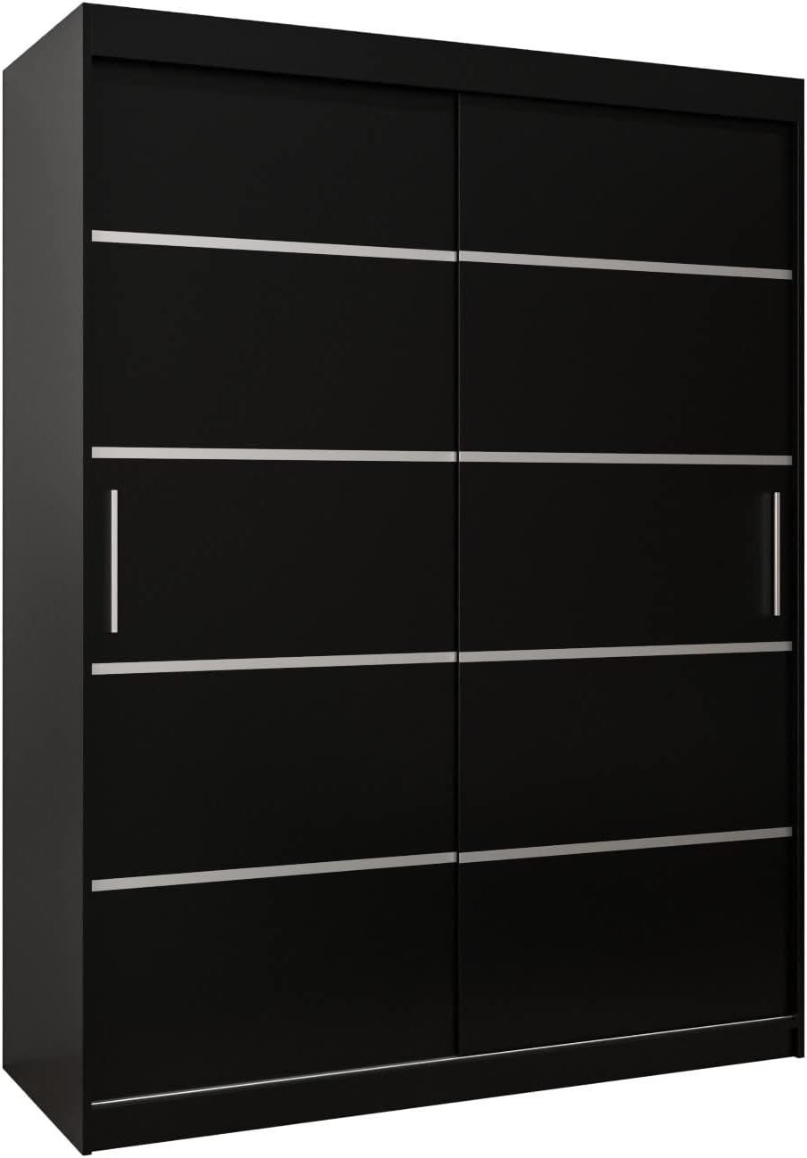 Roupeiro, MEBLE KRYSPOL, Schwebet, 150 cm, 200 cm, 62 cm, com gavetas, com portas, Preto, para o quarto
