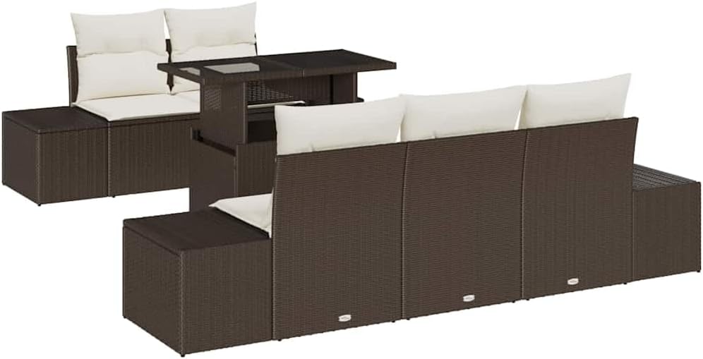 Conjunto de mobiliário de jardim, GHVBNMF, 44 a, 73 cm, 37,5 kg, 55 cm, 625 kg, 85 cm, resistente à água, aço, ratã, Castanho, para jardim e exterior