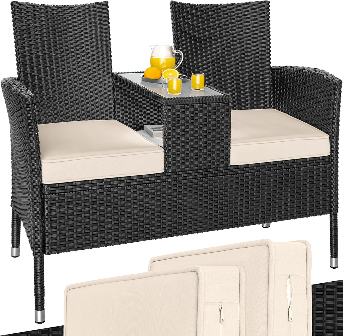 Banco, CASARIA, Gartenbank, 41 cm, 46 cm, 47 cm, 80 kg, 320 kg, regulável, aço, ratã, Transparente, para uso diário