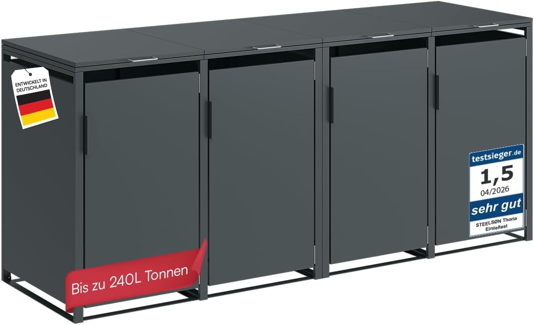Abrigo para contentores, STEELSØN, Thoria, 240 L, com rodas, aço, Antracite, para utilização no exterior