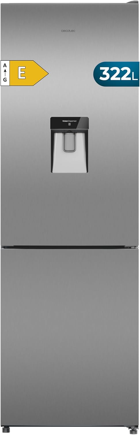 Cecotec, Frigorífico combinado, 322 L, 5 cm, Classe E, regulável, com iluminação LED, com gavetas, aço inoxidável, aço, Vermelho, para uso diário