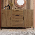 Aparador, Merax, Sideboard, 120 cm, 120 × 40 × 76 cm, 3cm, altura regulável, regulável, com gavetas, madeira, metal, Eiche, para uso diário
