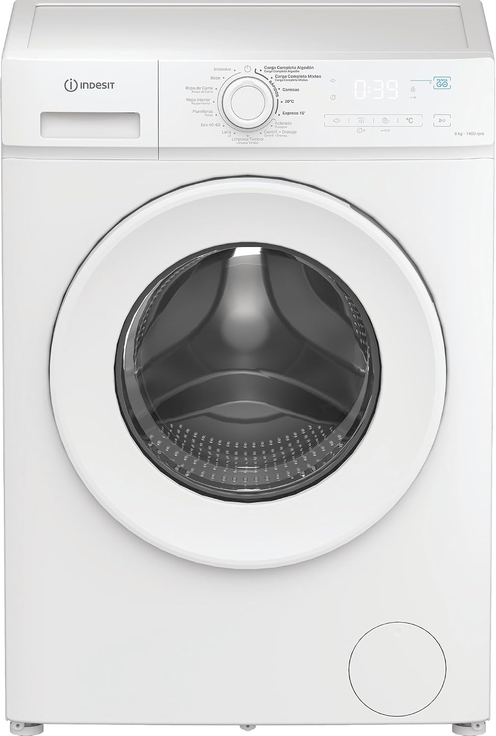 Máquina de lavar roupa, Indesit, 8,0 kg, 1400 rpm, 60,1 kg, algodão, tecido, Branco, para uso diário