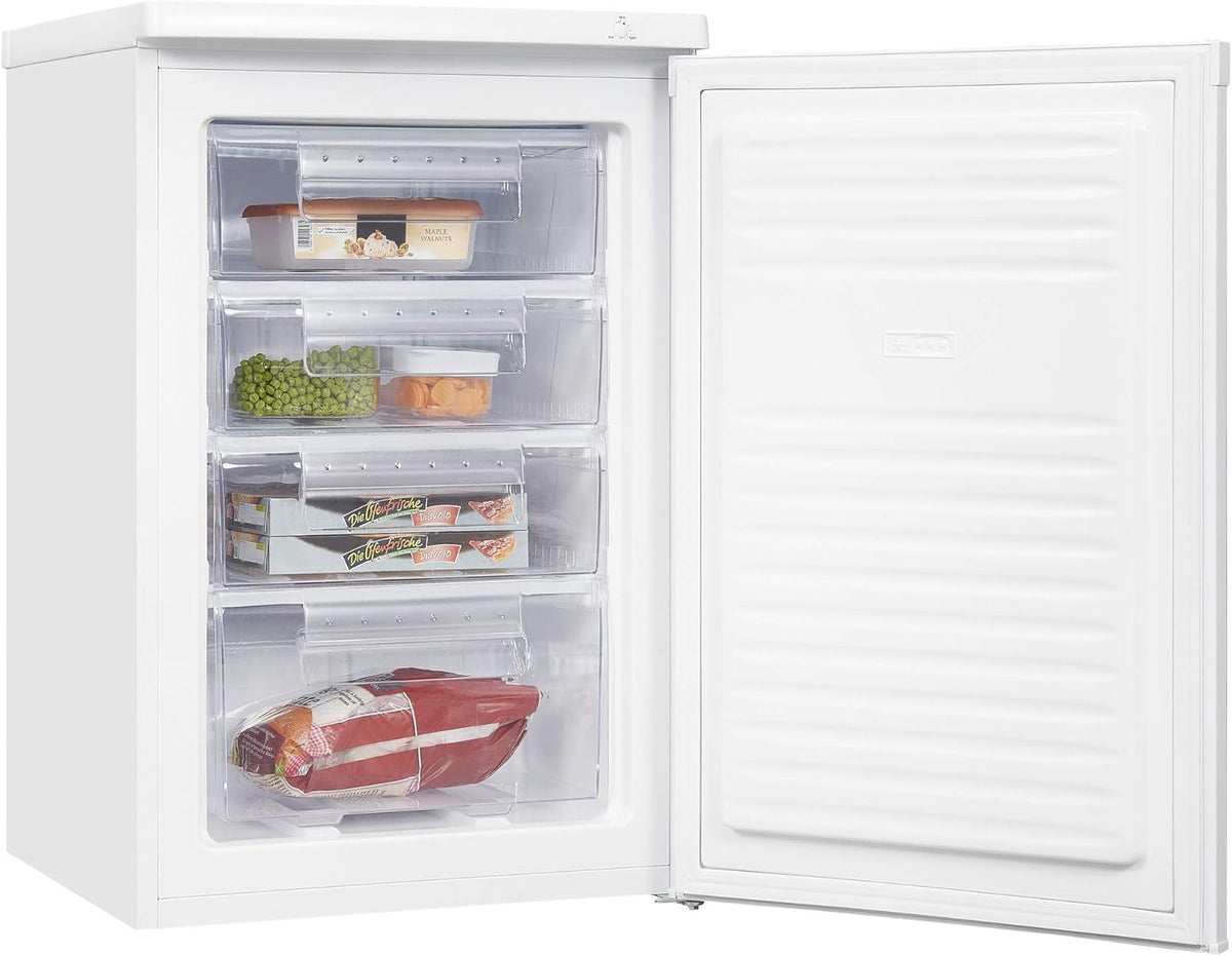 Congelador vertical, Exquisit, 91 L, Classe E, com gavetas, Branco, para uso diário