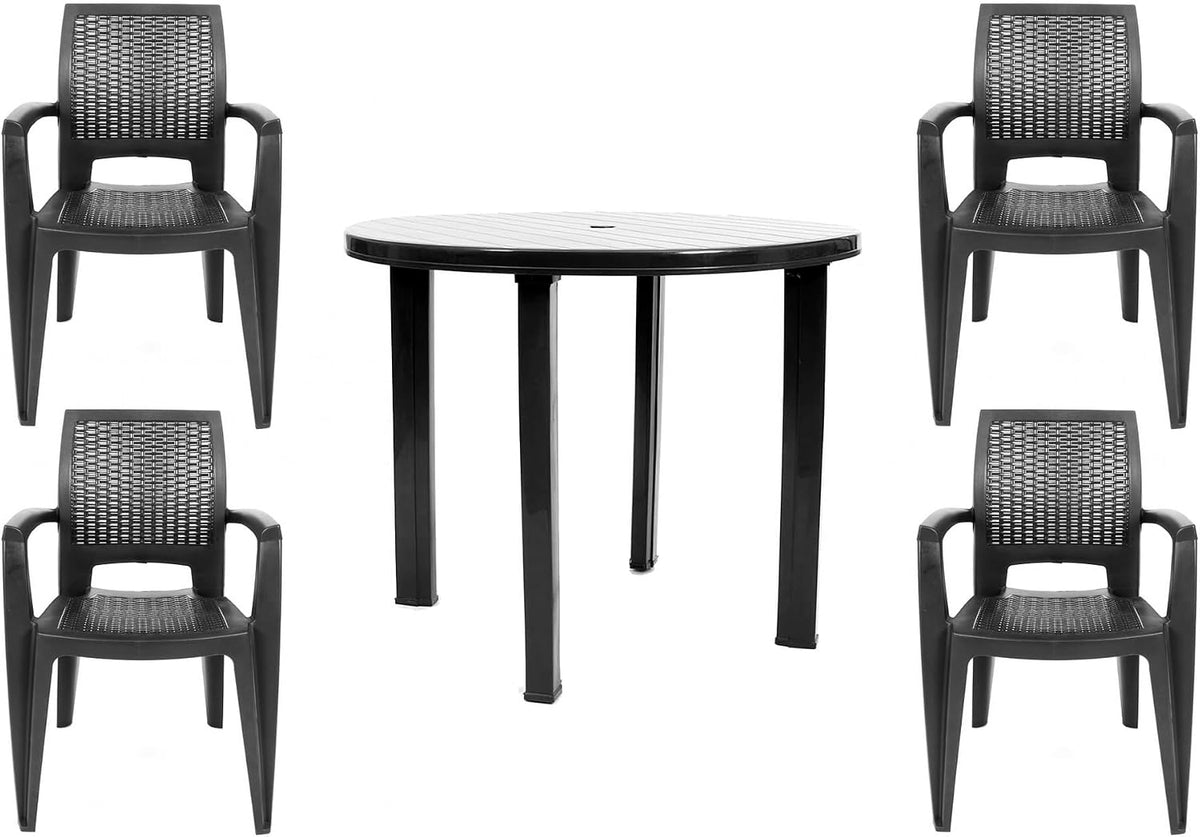 Conjunto de jardim, CREVICOSTA QUALITY MARK MARCAS DE CALIDAD, com 4 cadeiras, 6,20 kg, 73 cm, 2,75 kg, 57 cm, 110 kg, ratã, Antracite