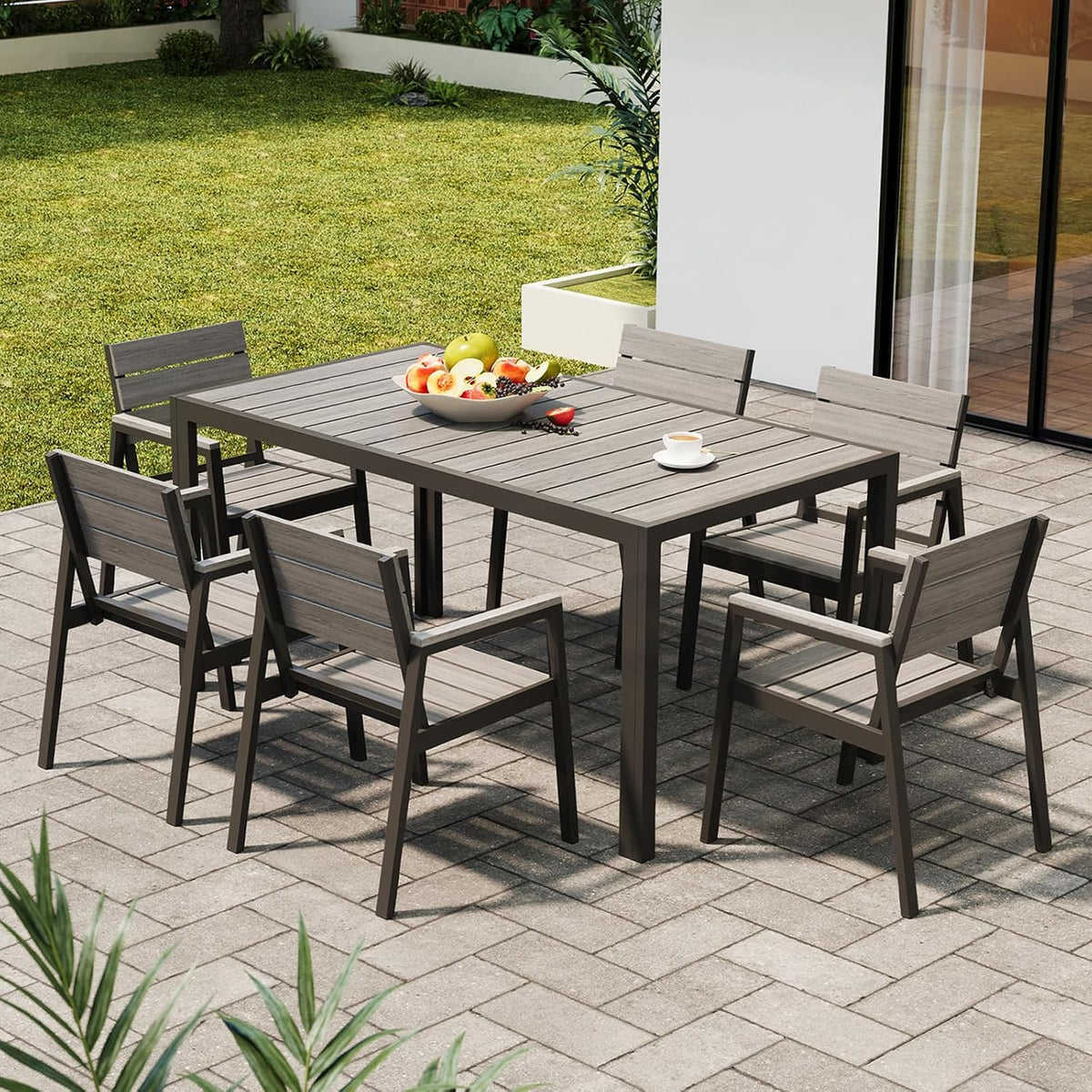 Conjunto de jardim, Devoko, 150 cm, 56 cm, 160 kg, resistente à água, alumínio, madeira, Prateado, para jardim e exterior
