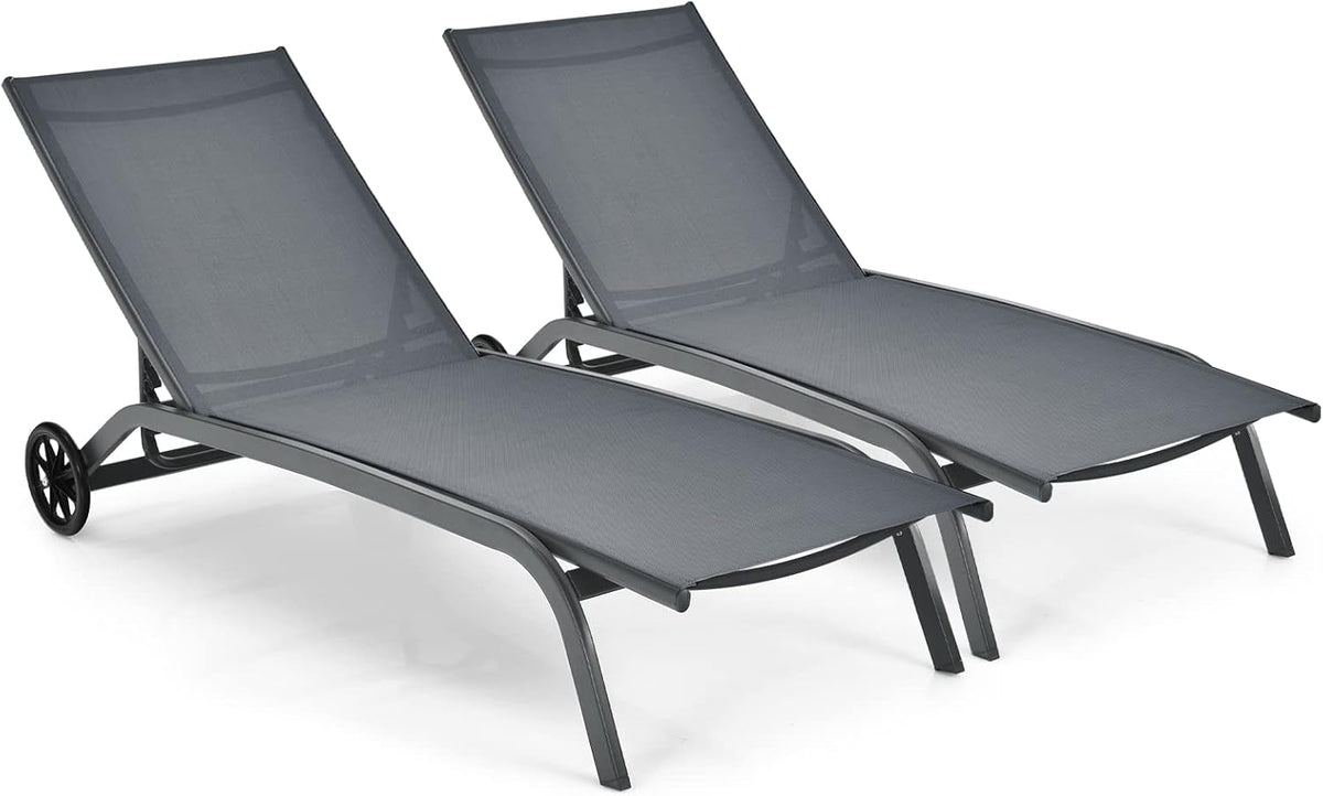 Espreguiçadeira, COSTWAY, 2er, 150kg, 97 cm, regulável, com rodas, aço, tecido, Mehrfarbig, para uso diário