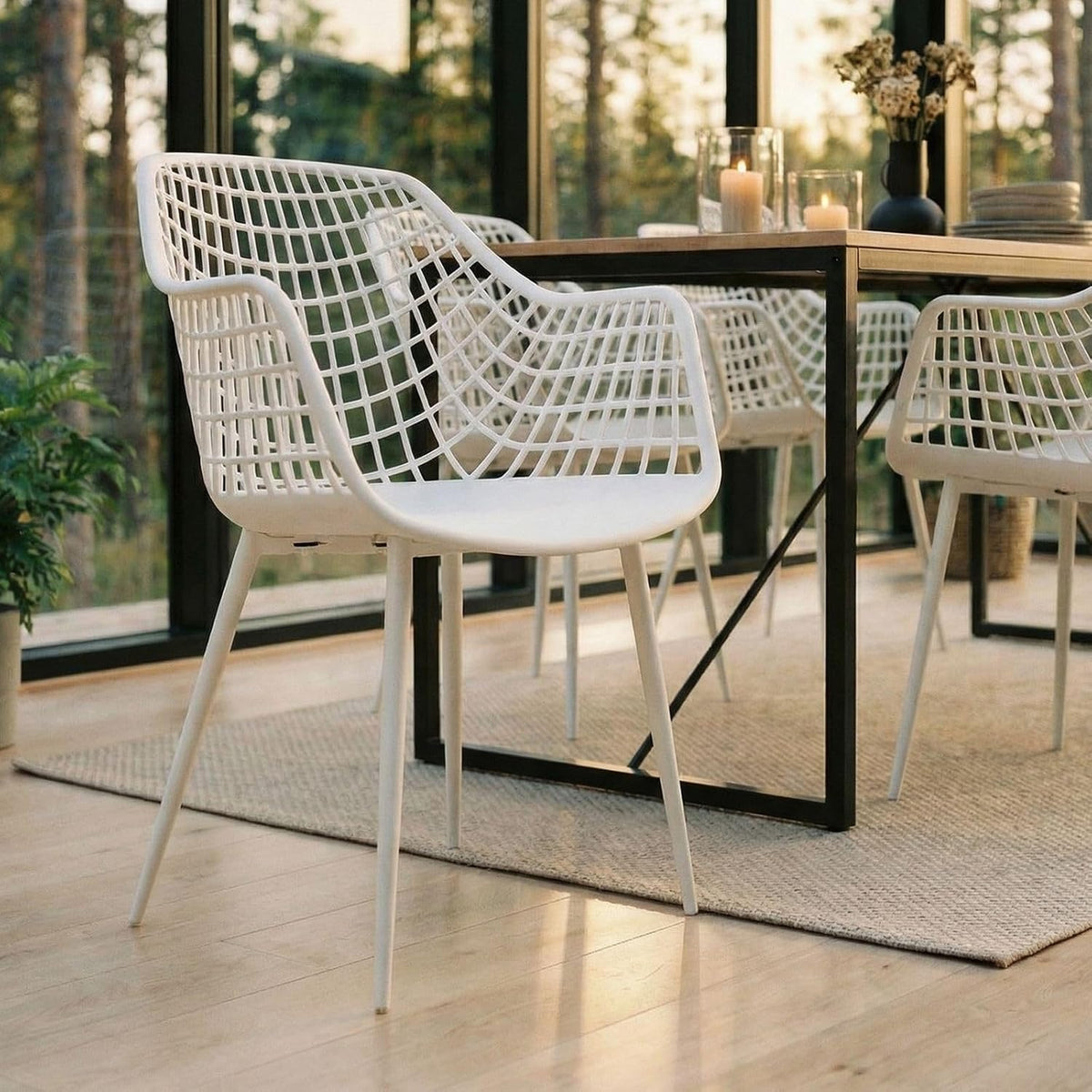 Cadeira de jantar, IDIMEX, Gartenst, 57 cm, 58 cm, 85 cm, 55 cm, 56 × 84 × 57 cm, plástico, metal, Branco, para uso diário