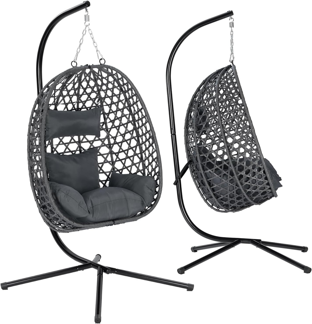 Baloiço de jardim, WOLTU, 150 kg, 102 × 100 × 196 cm, regulável, resistente à água, com rodas, aço inoxidável, aço, Cinzento, para jardim e exterior