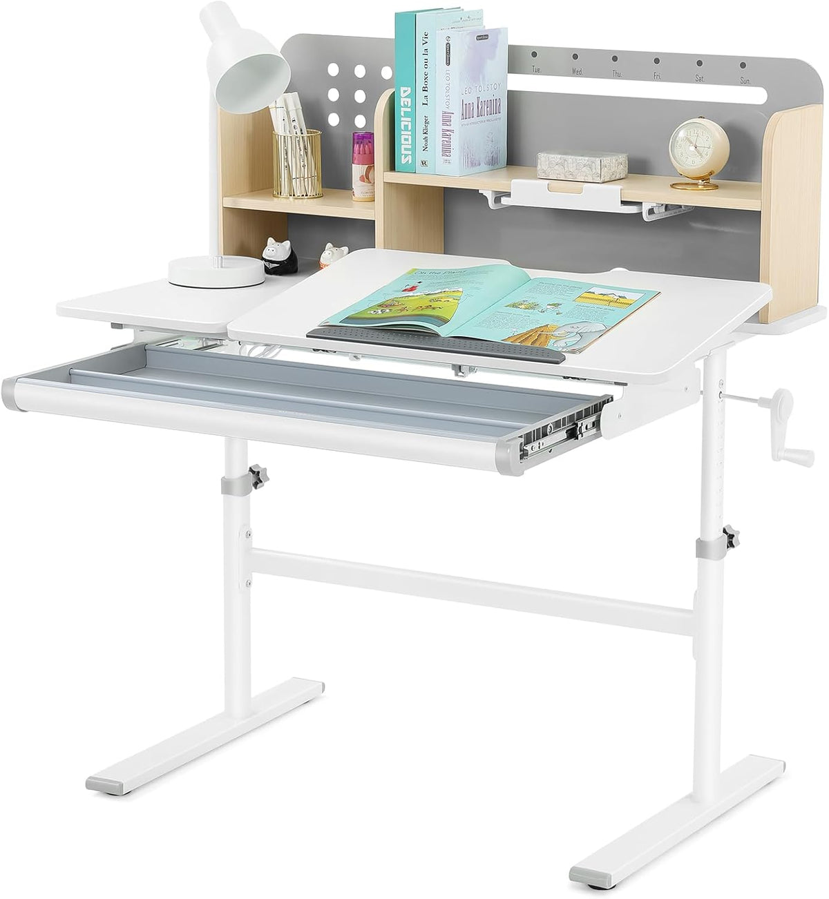Secretária, JOYLDIAS, 60cm, 100 × 60cm, 55 cm, 75 cm, altura regulável, regulável, aço, madeira, Mehrfarbig, para uso diário
