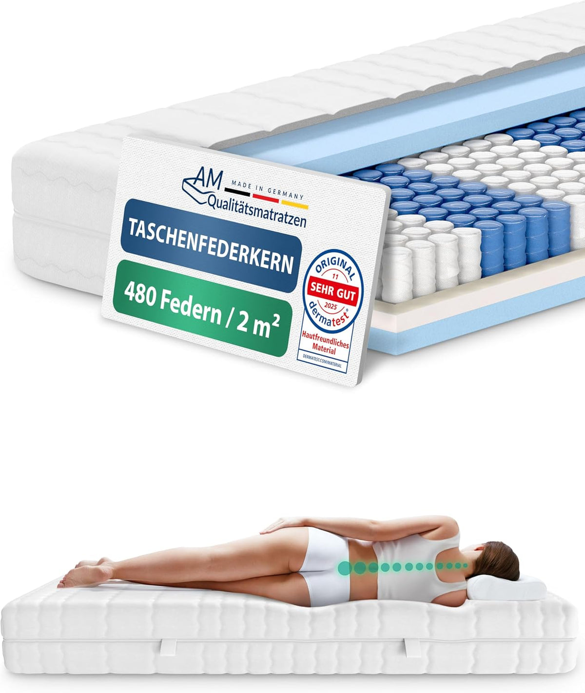 Colchão, AM Qualitätsmatratzen, 20cm, 90 × 200cm, 200g, Mehrfarbig, para o quarto