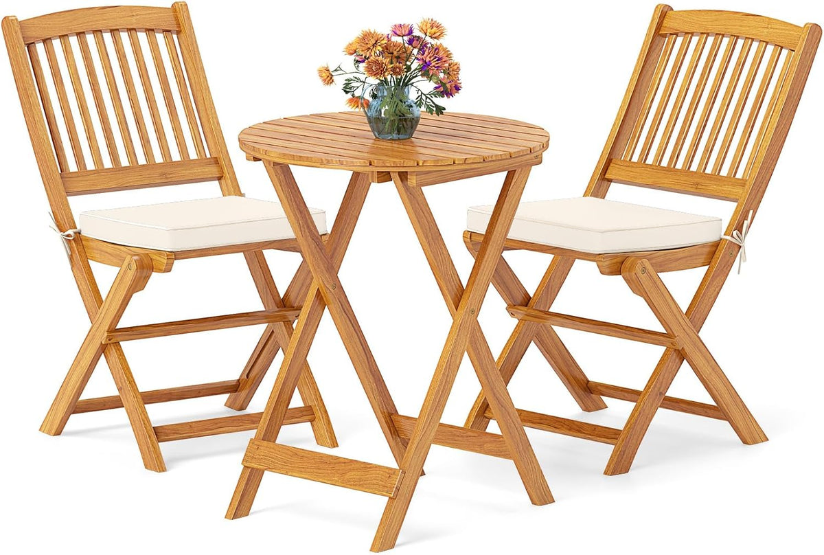 Conjunto de mobiliário de jardim, GIANTEX, 80 kg, 180 kg, 23,6 kg, 2 cadeiras, dobrável, madeira, Bege, para jardim e exterior
