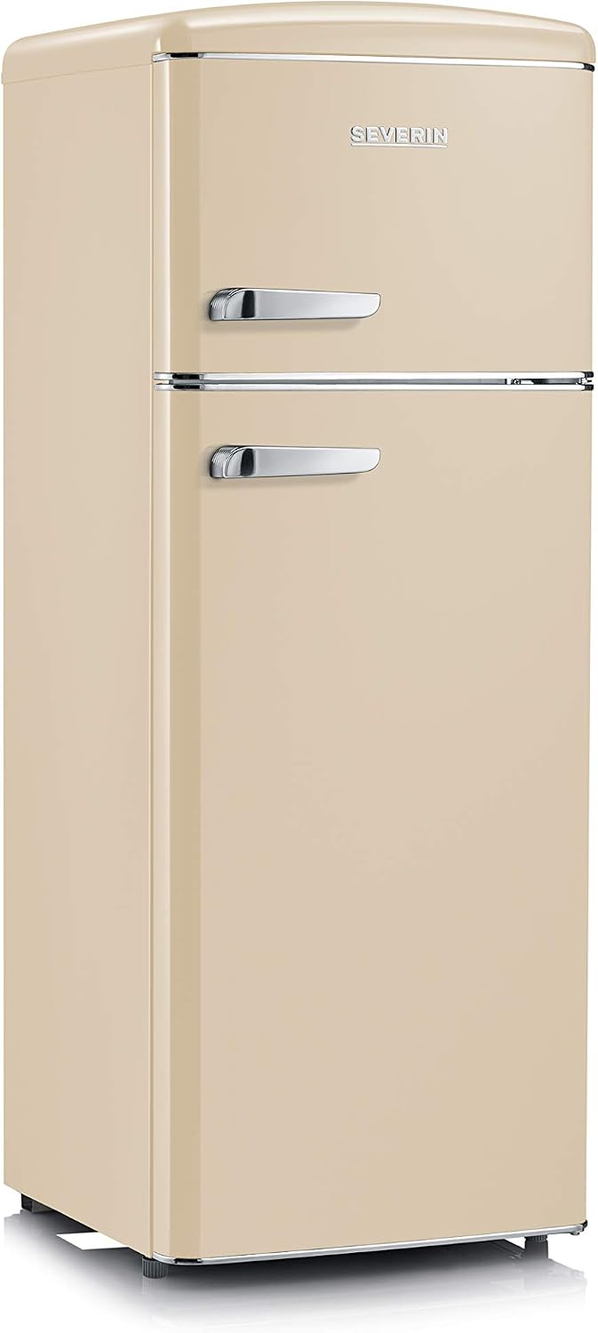 Frigorífico combinado, Severin, 206 L, 162 L, 44 L, 1,5 L, 2,5 kg, 146 cm, com iluminação LED, com prateleiras, vidro, Creme, para uso diário