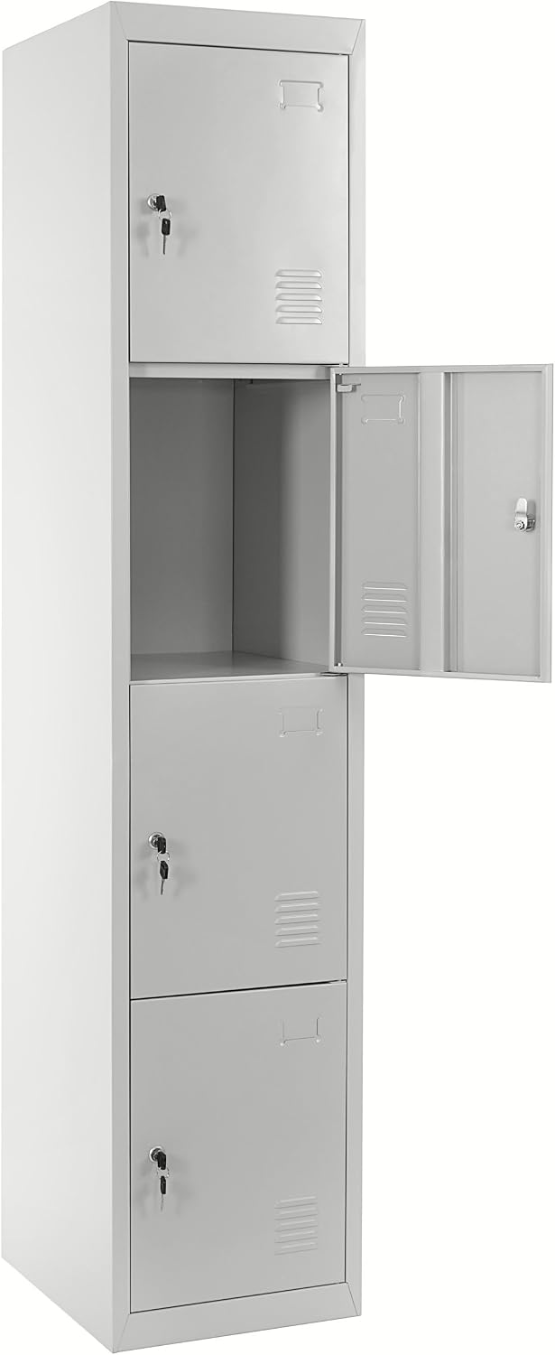 Armário de arrumação, Mendler, Schlie, 180 × 38 × 45cm, 180 × 45 × 38cm, com prateleiras, com portas, aço, plástico, Cinzento, para uso diário