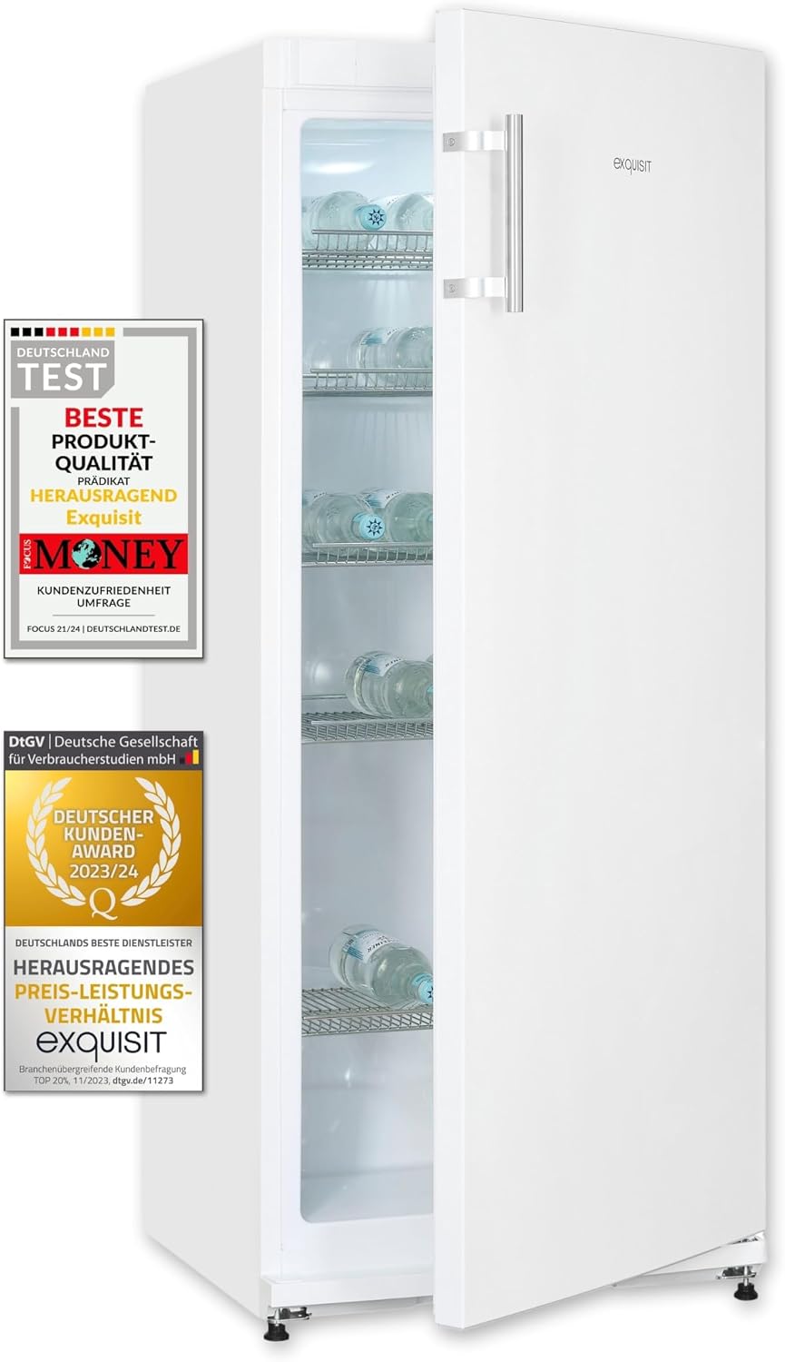 Frigorífico combinado, Exquisit, 254 L, 5 × 60 × 62 Cm, Classe E, regulável, com iluminação LED, com prateleiras, aço, Branco, para uso diário