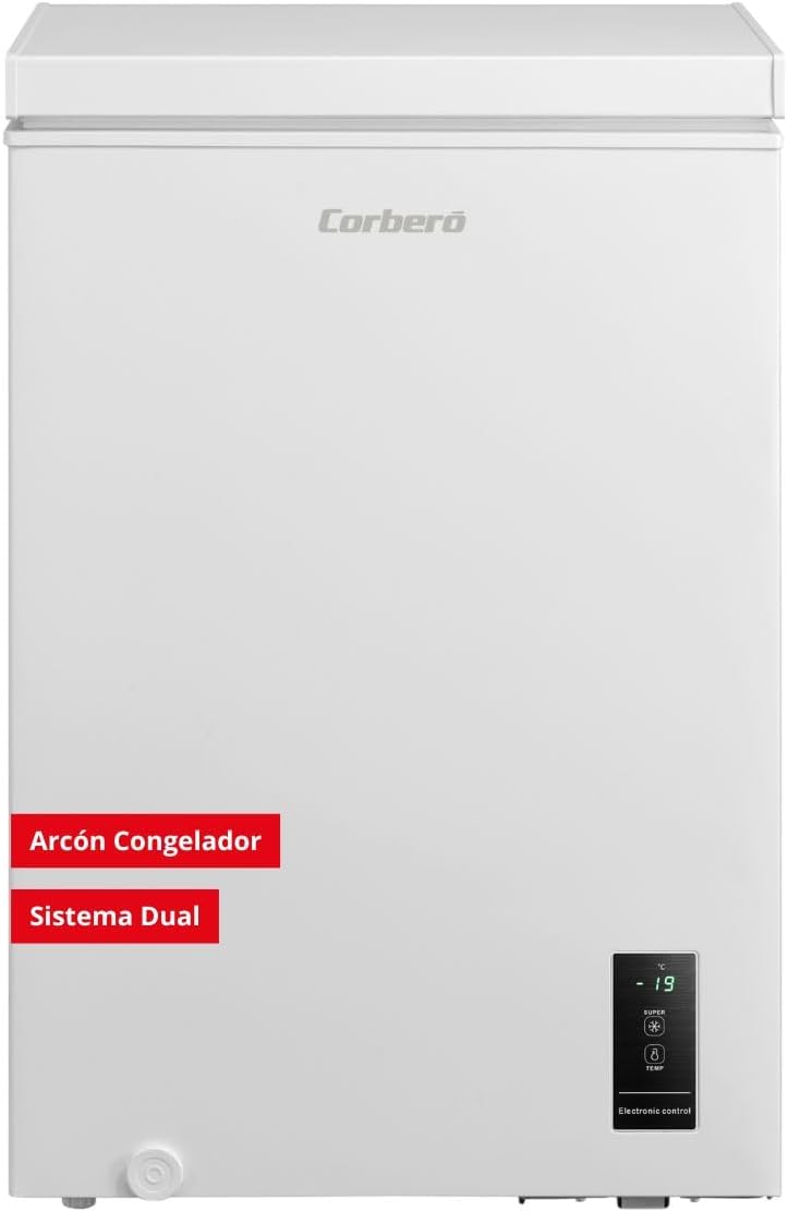 Arca congeladora, Corbero, 99 L, 38 db, 85,4 cm, 54,7 cm, 44,6 cm, classe energética E, com rodas, Multicolor, para uso diário