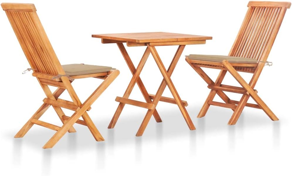 Conjunto de mobiliário de jardim, vidaXL, 65 cm, 60 × 60 × 65 cm, madeira, poliéster, Bege, para jardim e exterior