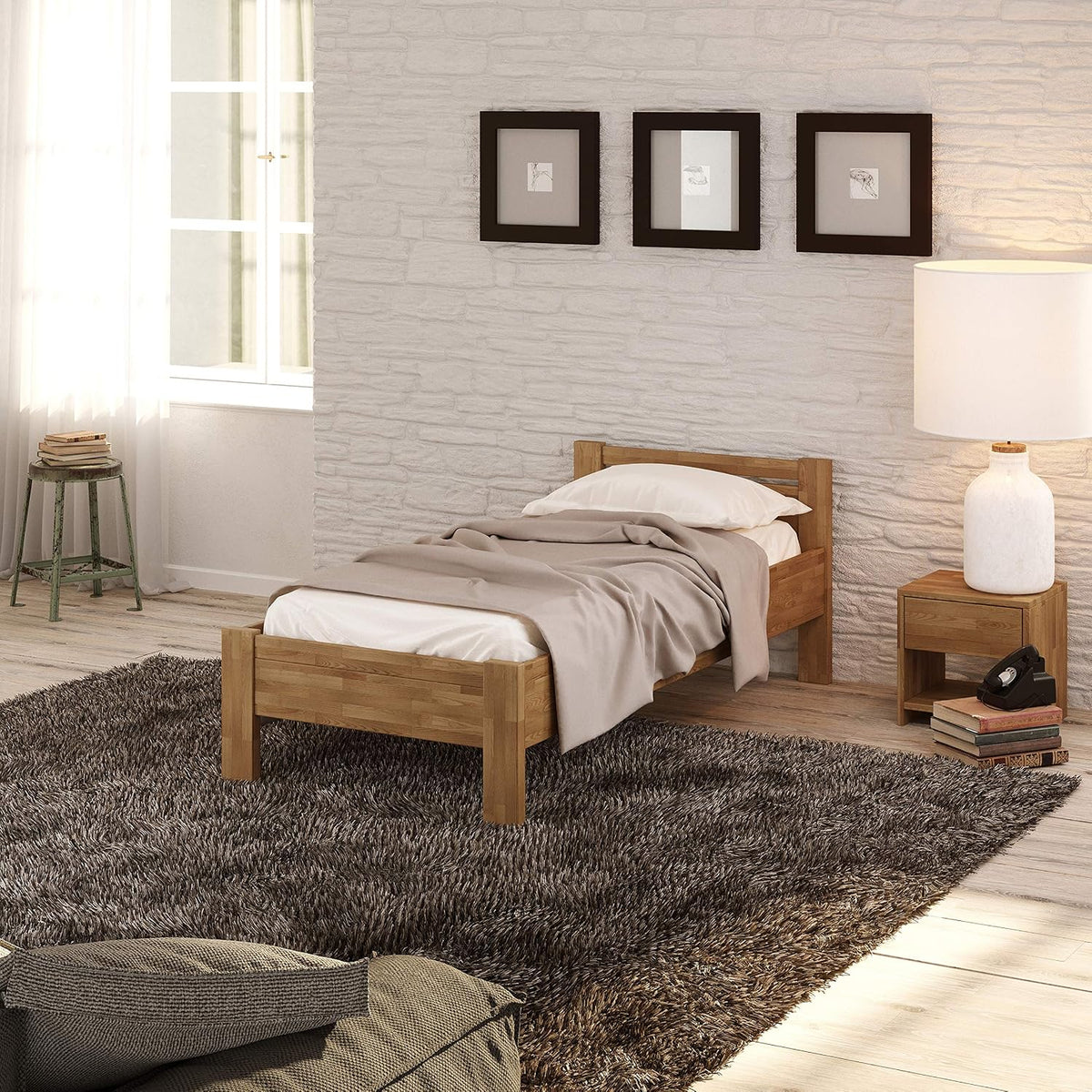 Estrutura de cama, Krok Wood, Seniorenbett, 200 cm, 90 × 200 cm, 50 cm, 2 cm, 120 × 200 cm, com portas, madeira, Eiche, para o quarto