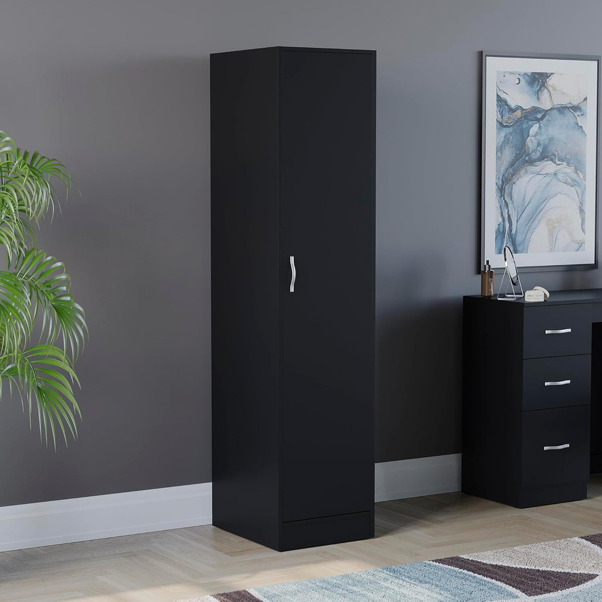 Roupeiro, Vida Designs, Riano, com prateleiras, com portas, Preto, para o quarto
