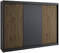 Roupeiro, A&J MöbelLand, Schwebet, 200 cm, 215 cm, 59,5 cm, com gavetas, com prateleiras, com portas, alumínio, painel de madeira, Preto