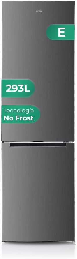 Frigorífico combinado, SVAN, SC185500ENFX, 253 L, Classe E, com iluminação LED, com gavetas, Prateado, para uso diário