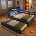 Cama, Jovify, com iluminação LED, com portas, sem colchão, painel de madeira, Cinzento, para o quarto