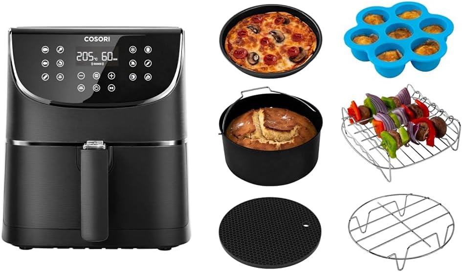 Fritadeira de ar quente, Cosori, 5.5 L, 6,9 kg, 11 programas, aço inoxidável, aço, Prateado, para a cozinha