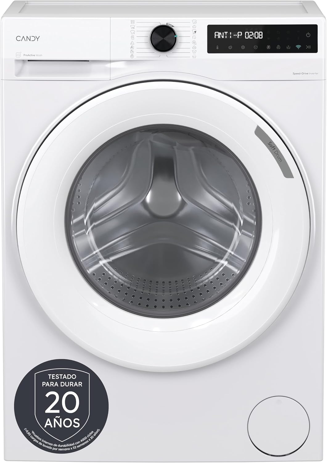 Máquina de lavar roupa, CANDY, 48SL6-S, 8 KG, 1400 RPM, 49 cm, com controlo por aplicação, aço, Branco, para uso diário