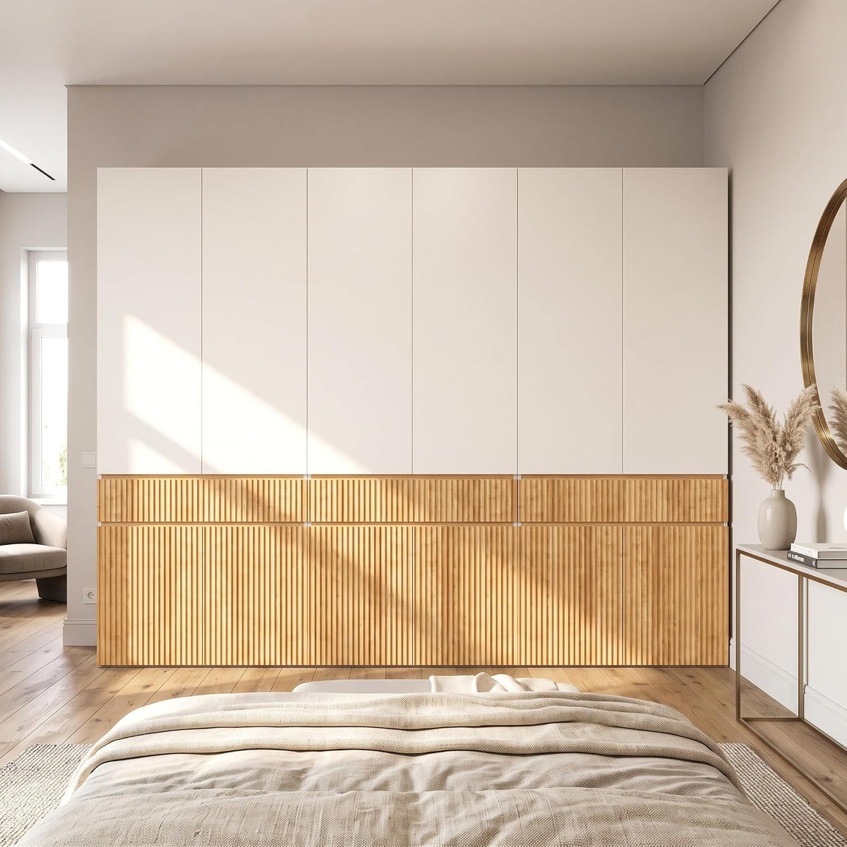 Roupeiro, hinrey, 200 cm, 270 × 50 × 200 cm, com gavetas, madeira, Carvalho / Cinzento, para o quarto