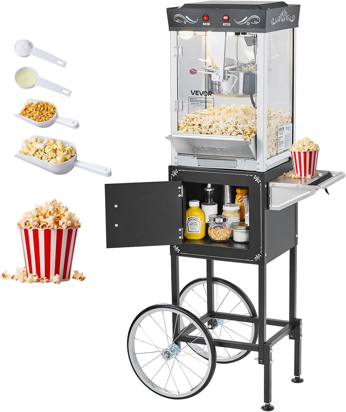 VEVOR, Equipamento elétrico, 226 g, 800 W, 8 pessoas, com prateleiras, com rodas, aço, vidro, Multicolor, para uso diário