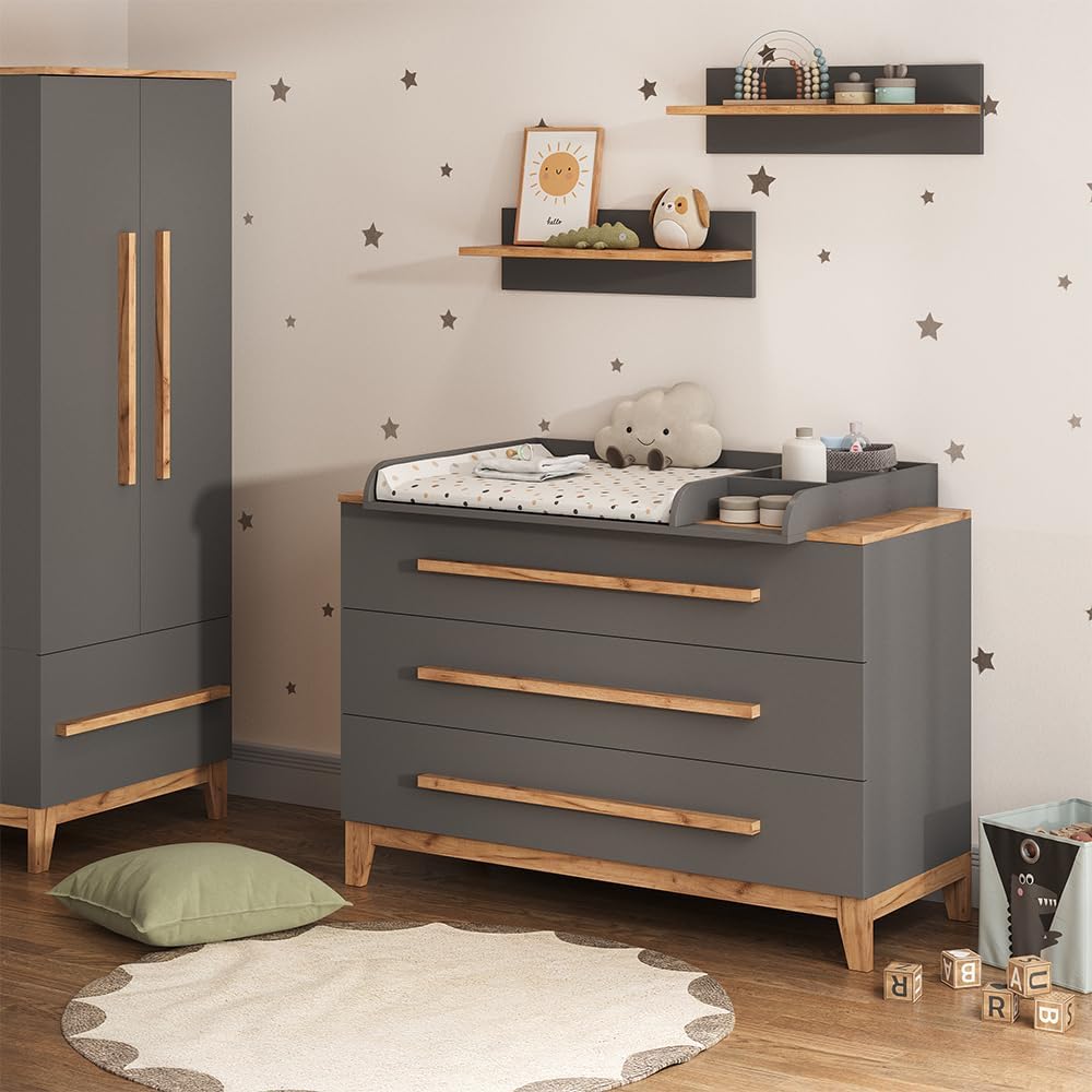 Aparador, VitaliSpa, Wickelkommode, 98 cm, 133.2 × 98 cm, 70 cm, 133,2 cm, com gavetas, painel de madeira, Cinzento, para uso diário