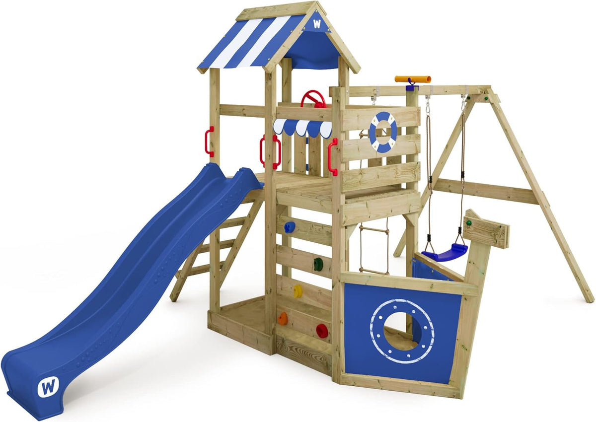 Equipamento infantil de exterior, Wickey, Spielturm, 120 cm, 9 cm, 4,5 cm, 9 × 9 cm, 9 × 4,5 cm, madeira, Azul, para utilização no exterior