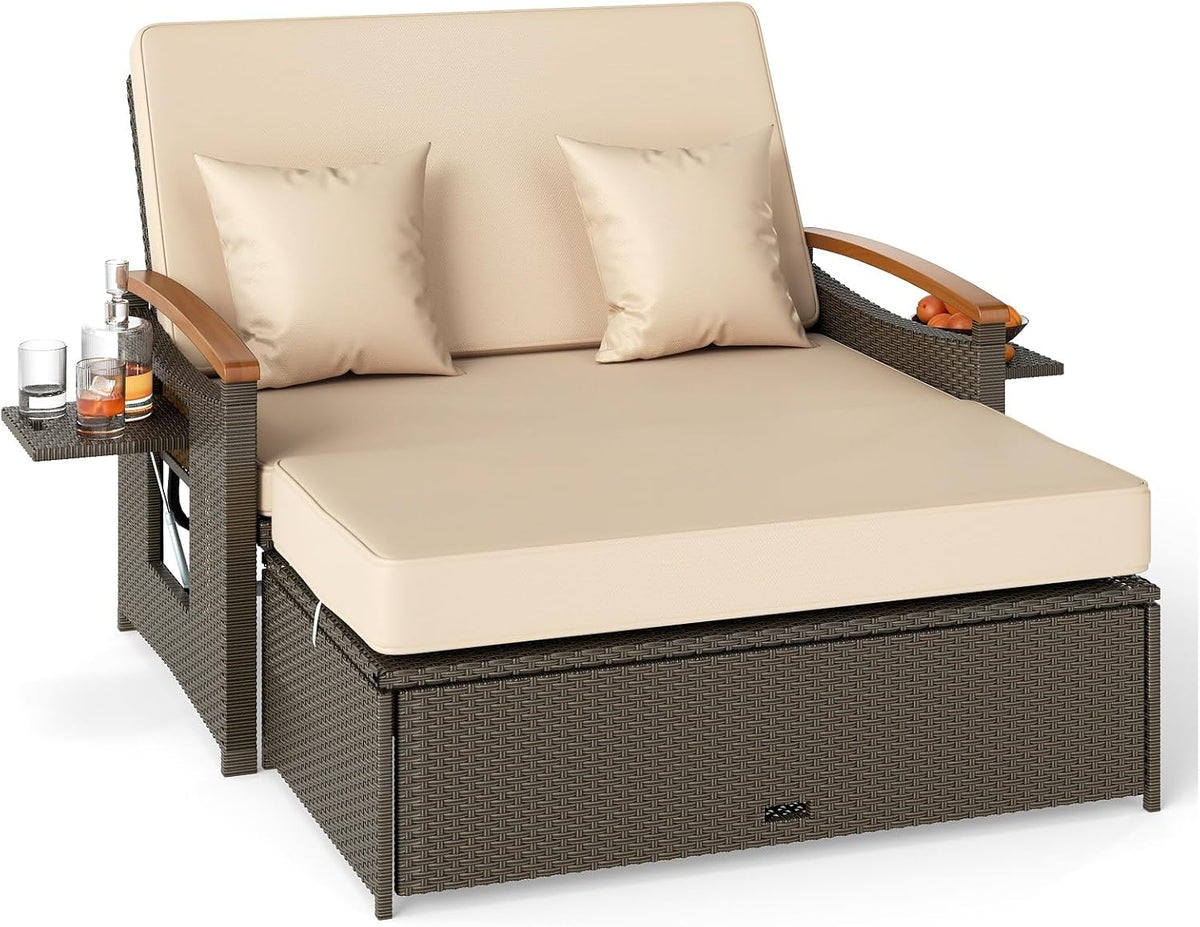 Espreguiçadeira, SOARS, Lounge, 112 × 60 cm, dobrável, regulável, madeira, ratã, Natural, para uso diário