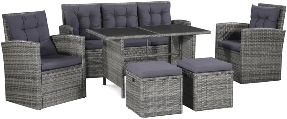 Sofá, vidaXL, 7 pessoas, aço, ratã, Cinzento, para a sala