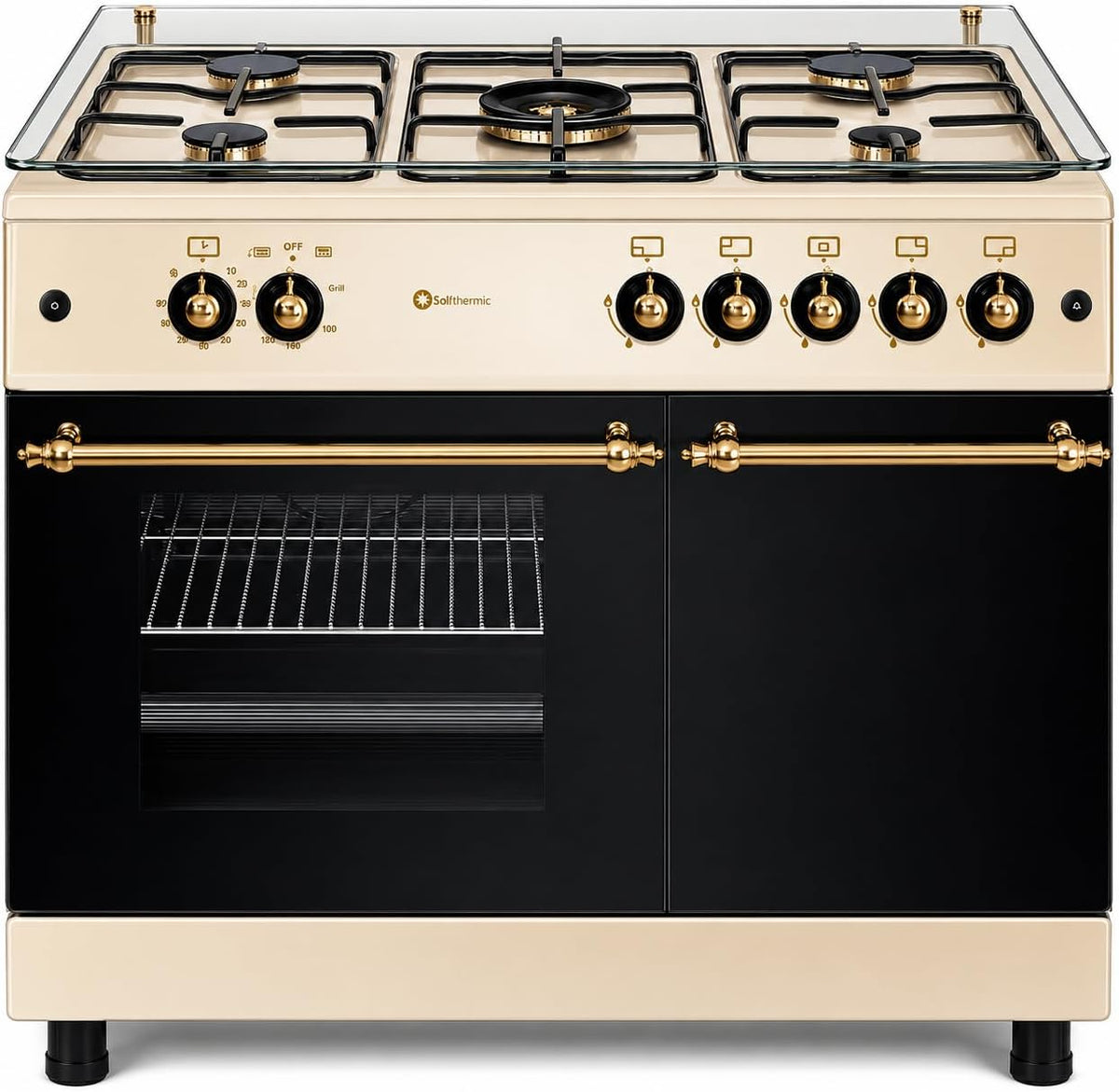 Fogão independente, SOLTHERMIC, F9LT50G2-C, 64 L, 31,7 kg, com temporizador, vidro, Creme, para a cozinha