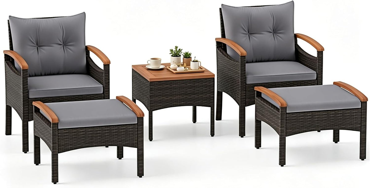 Conjunto de mobiliário de jardim, GIANTEX, 2 Pessoas, 73 cm, 43 cm, 160 kg, 40 kg, 59,3 kg, aço, madeira, Cinzento, para jardim e exterior