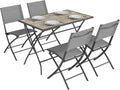 Conjunto de jardim, Outsunny, com 4 cadeiras, 120 kg, 50 kg, dobrável, aço, madeira, Cinzento, para jardim e exterior