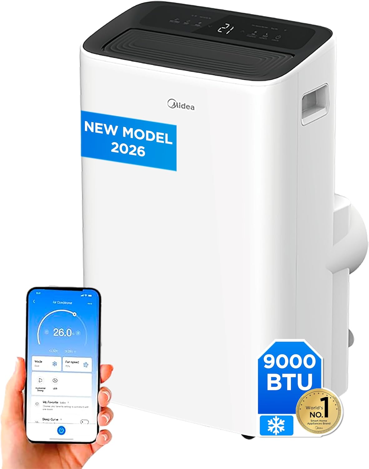 Ar condicionado portátil, Midea, 9,000 BTU, 4 velocidades, com temporizador, com rodas, plástico, Multicolor, para uso diário