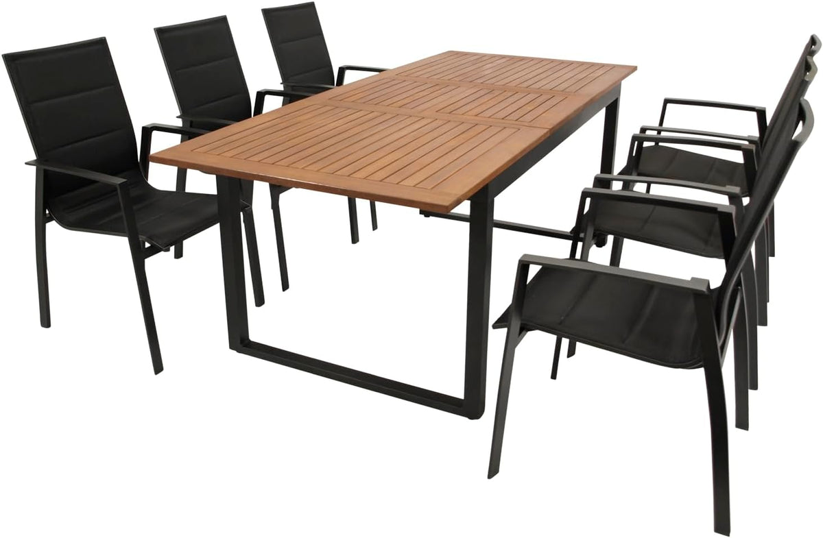Conjunto de mobiliário de jardim, DEGAMO, Gartenset, 200 × 90cm, 150cm, 200cm, 90cm, 75cm, alumínio, madeira, Antracite, para utilização no exterior