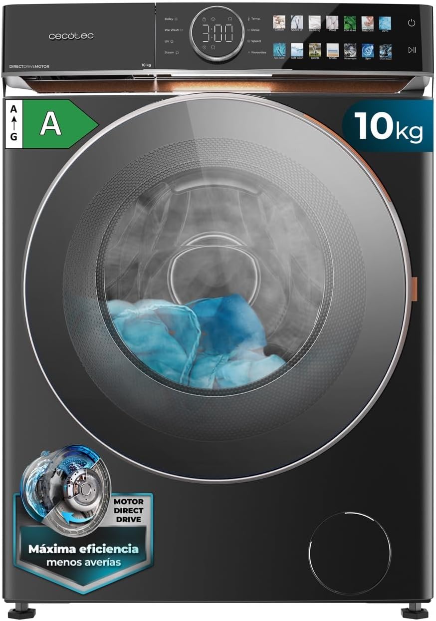 Cecotec, Máquina de lavar roupa, 1400RPM, 10 Kg, 1400 RPM, Multicolor, para uso diário