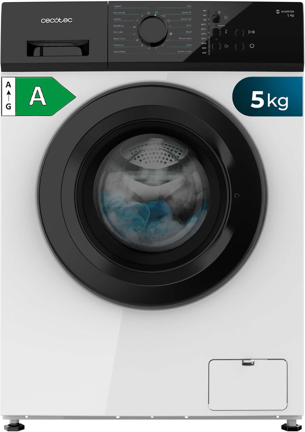 Cecotec, Máquina de lavar roupa, 5 kg, 16 Programas, tecido, Multicolor, para uso diário