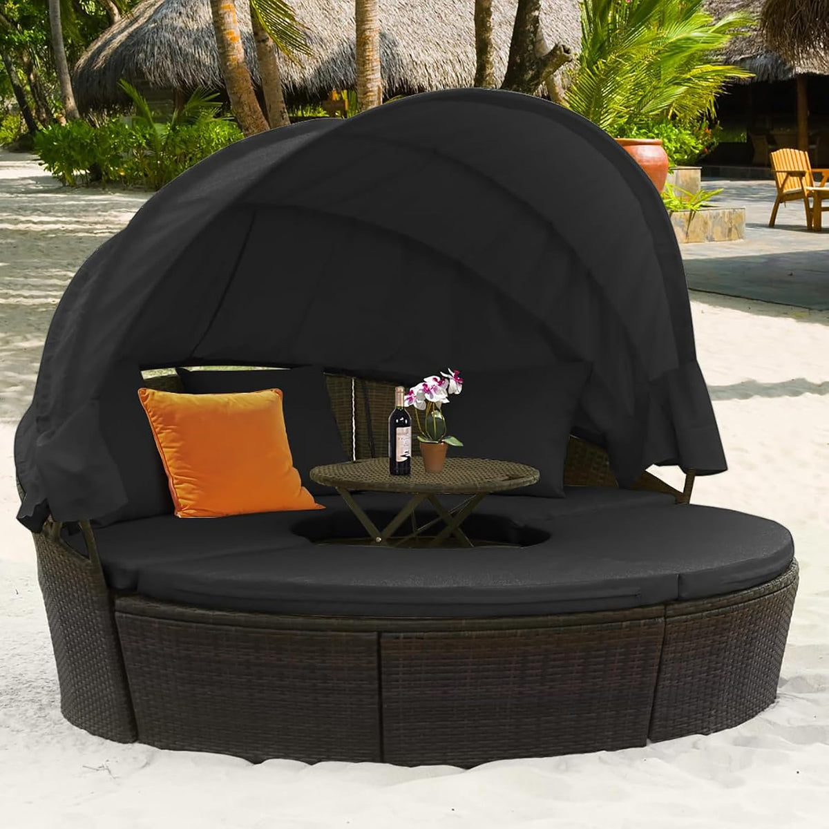 Espreguiçadeira, GIANTEX, Sonneninsel, 192 cm, 55 cm, dobrável, resistente à água, altura regulável, ratã, Natural, para uso diário