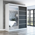 Roupeiro, A&J MöbelLand, Schwebet, 160 cm, 120 cm, com prateleiras, com portas, alumínio, Preto, para o quarto