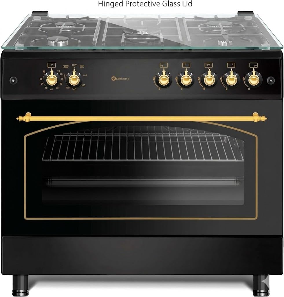 Fogão independente, SOLTHERMIC, F9L50G2RB, 115 L, 32,5 kg, com temporizador, vidro, Preto, para a cozinha