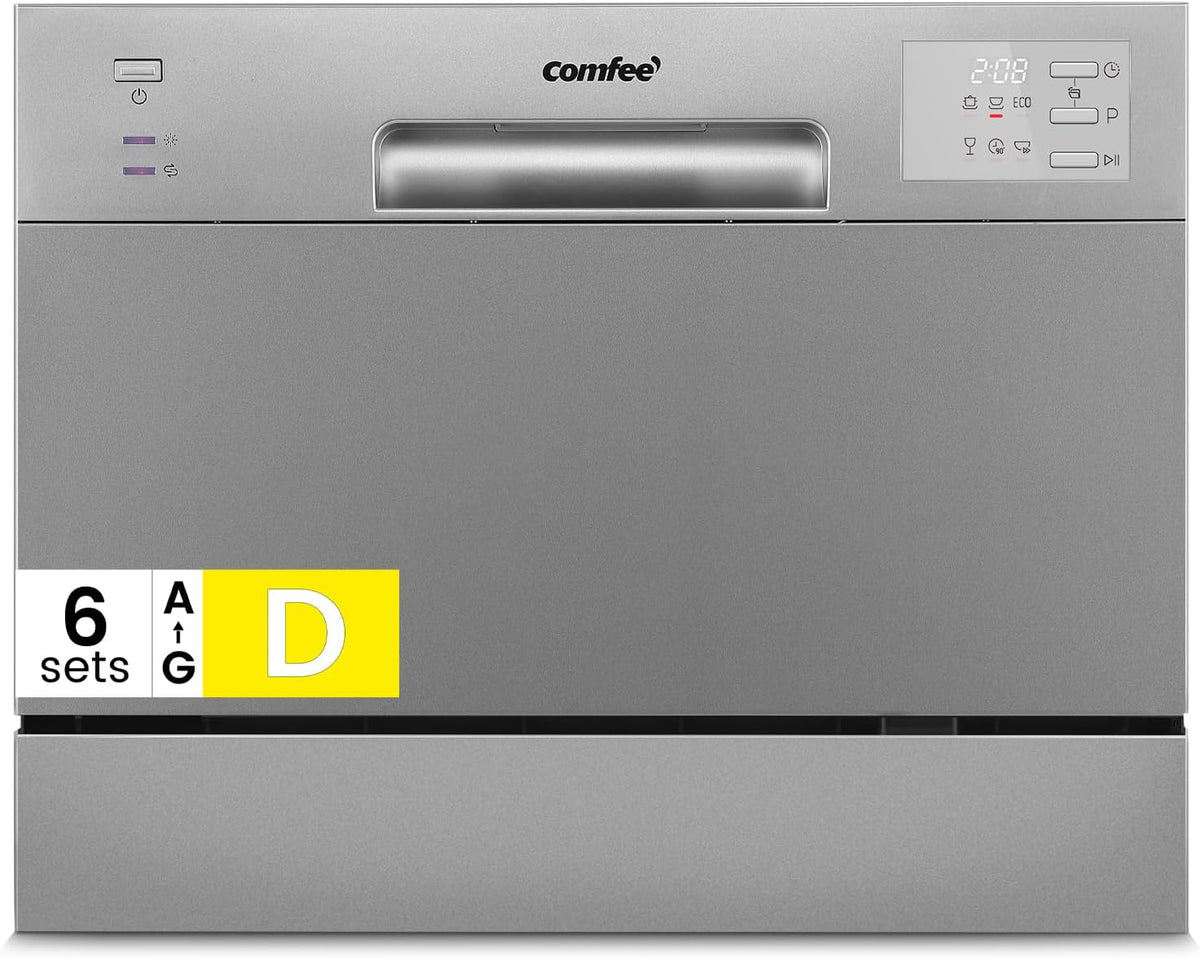 Máquina de lavar loiça, Comfee, CDWMT0602ESD-EU, 6 Programas, 250 mm, 1,8 m, 1,7 m, 3 pessoas, com prateleiras, vidro, Multicolor, para uso diário