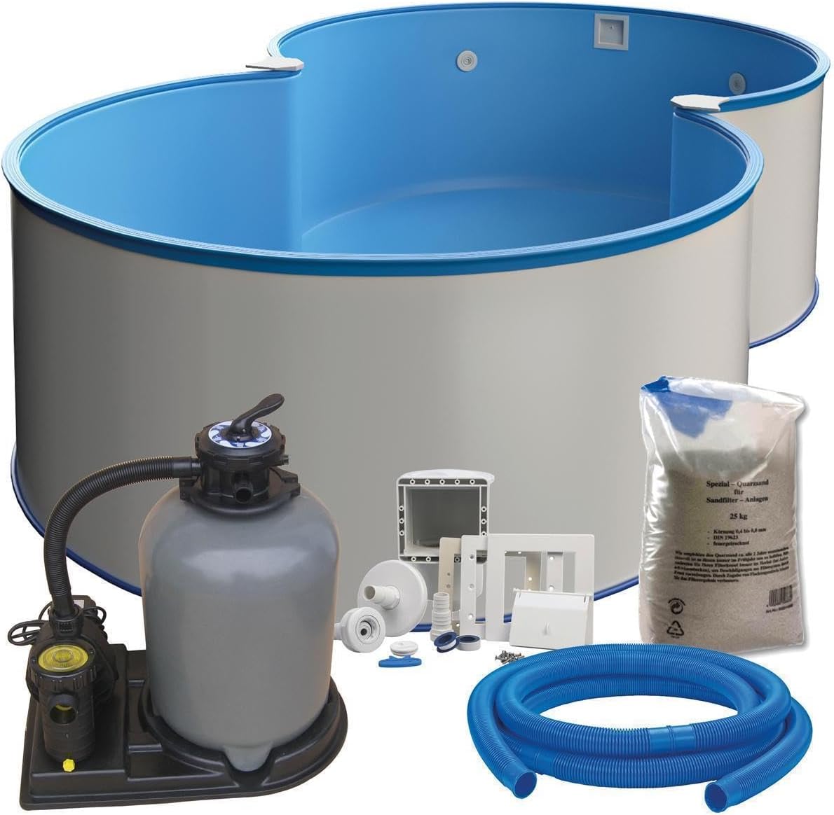 Piscina com estrutura metálica, Medipool, SF133, 6,25 × 3,60 × 1,20 m, aço, poliéster, Azul, para utilização no exterior