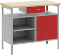 Bancada de trabalho, Hothingwell, 85 cm, 100 × 55 × 85 cm, 24,6 kg, 200 kg, aço, madeira, Cinzento / Vermelho, para uso diário