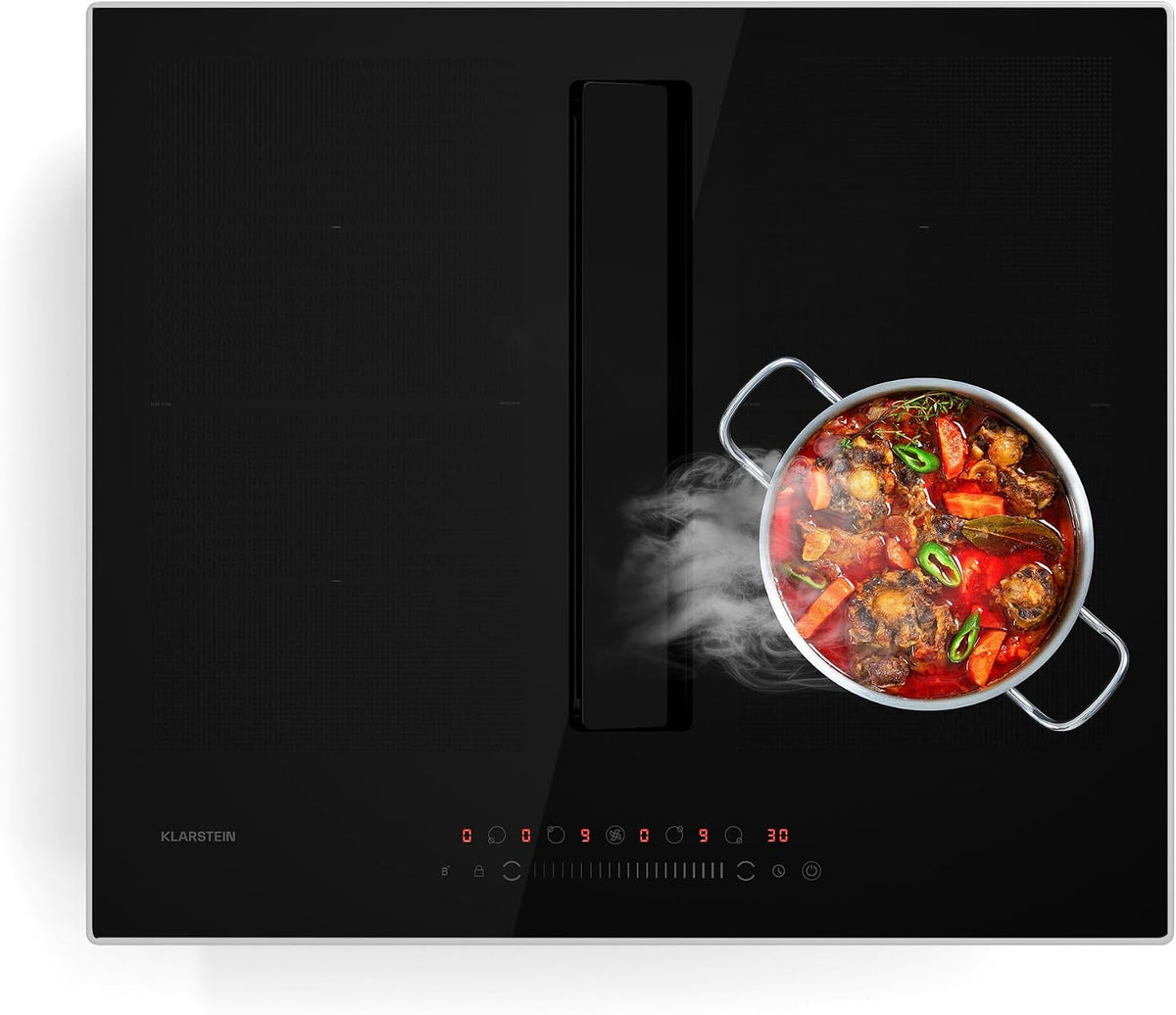 Placa de cozinha, KLARSTEIN, 7200 W, 8400 W, 52 cm, 60 × 30 × 52 cm, com temporizador, com gavetas, aço inoxidável, aço, Prateado, para a cozinha